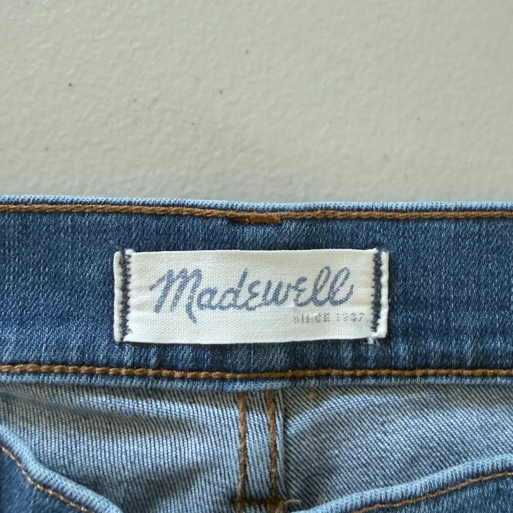 Madewell Alley Straight Jeans Womens 30 Blue Distressed Raw Hem Denim